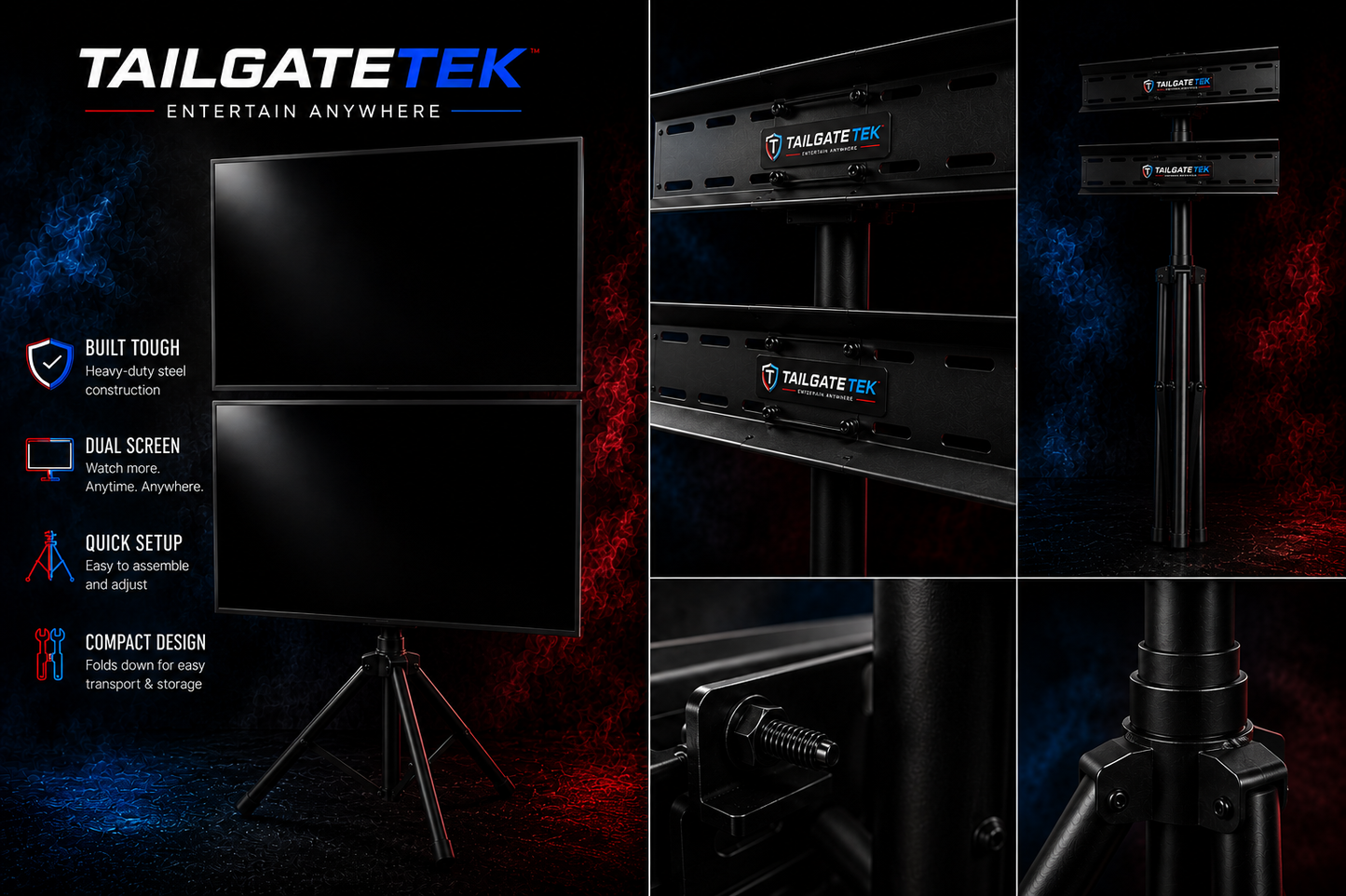 TekStand - Dual-Screen Tripod TV Stand